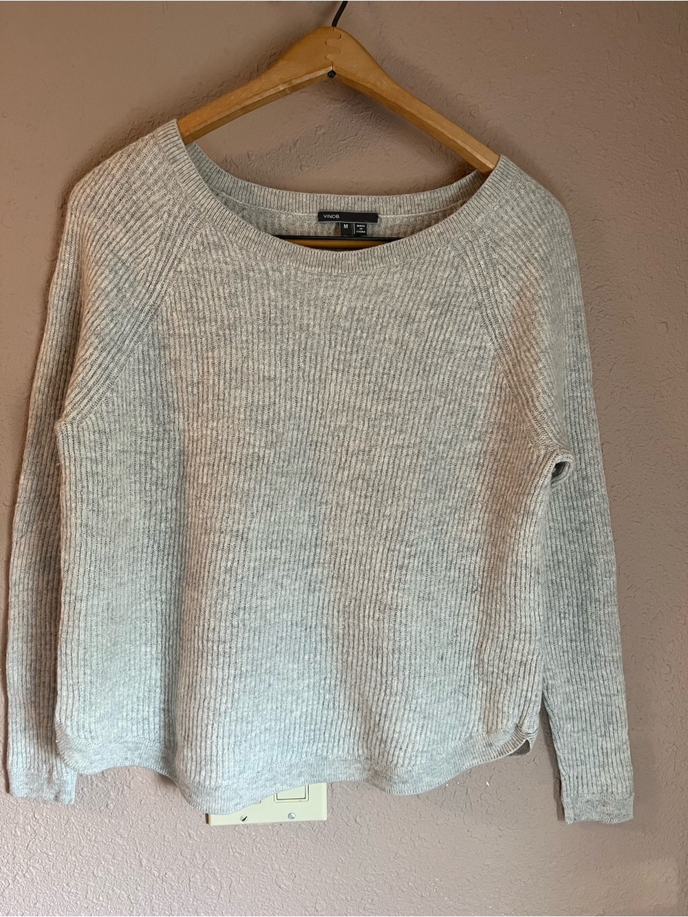 Vince Wool & Cashmere Light Gray Ribbed Crew Neck Sweater